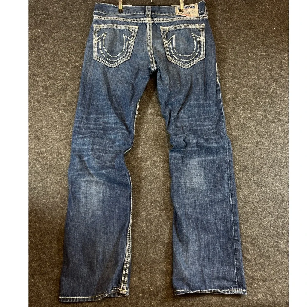 True Religion Jeans Mens 36 Blue Straight Leg Natural Big T Y2K USA Streetwear